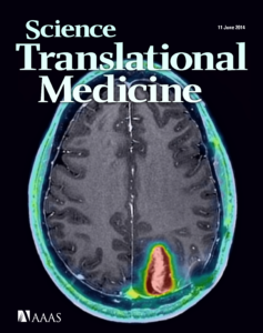 The June 2014 cover of "Science Translational Medicine" featuring a scan of a brain, taken by SAIF.