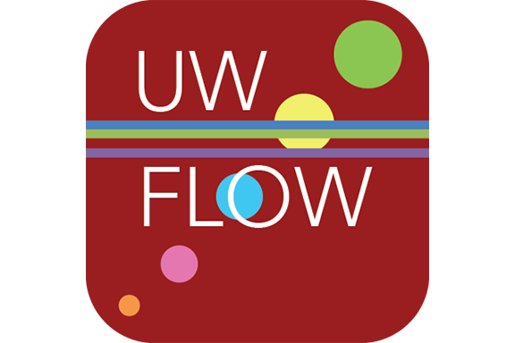 Flow Cytometry logo, reading "UW Flow" with multicolor circles creating a diagonal line in increasing size from the lower left to the upper right. Multicolor horizontal bars form a barrier between UW and Flow