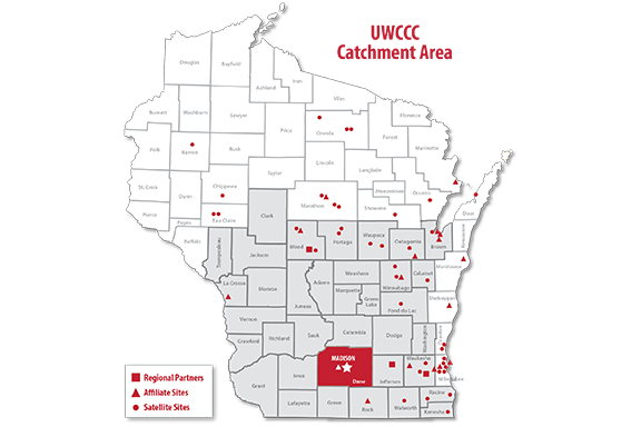 Map of Wisconsin catchment areas by county.